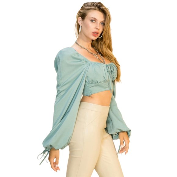 Hyfve Lantern Sleeve Tie Front Crop Top - Picture 6 of 8